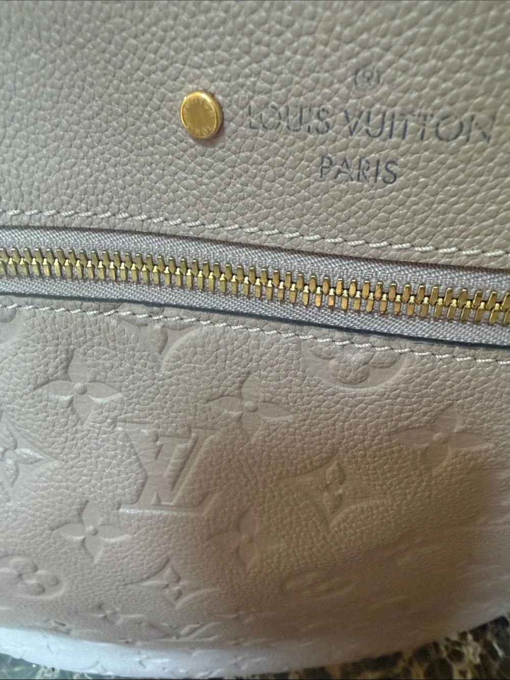 Louis Vuitton Taupe Empreinte Spontini Shoulder Bag with Gold Hardware.